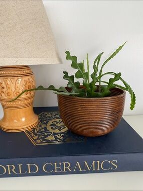 Textured Brown Wood Bowl or Planter
